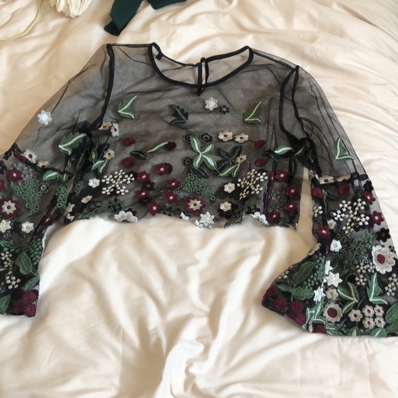 2 for $15 - Embroidered Mesh Crop Top - Picture 5 of 7